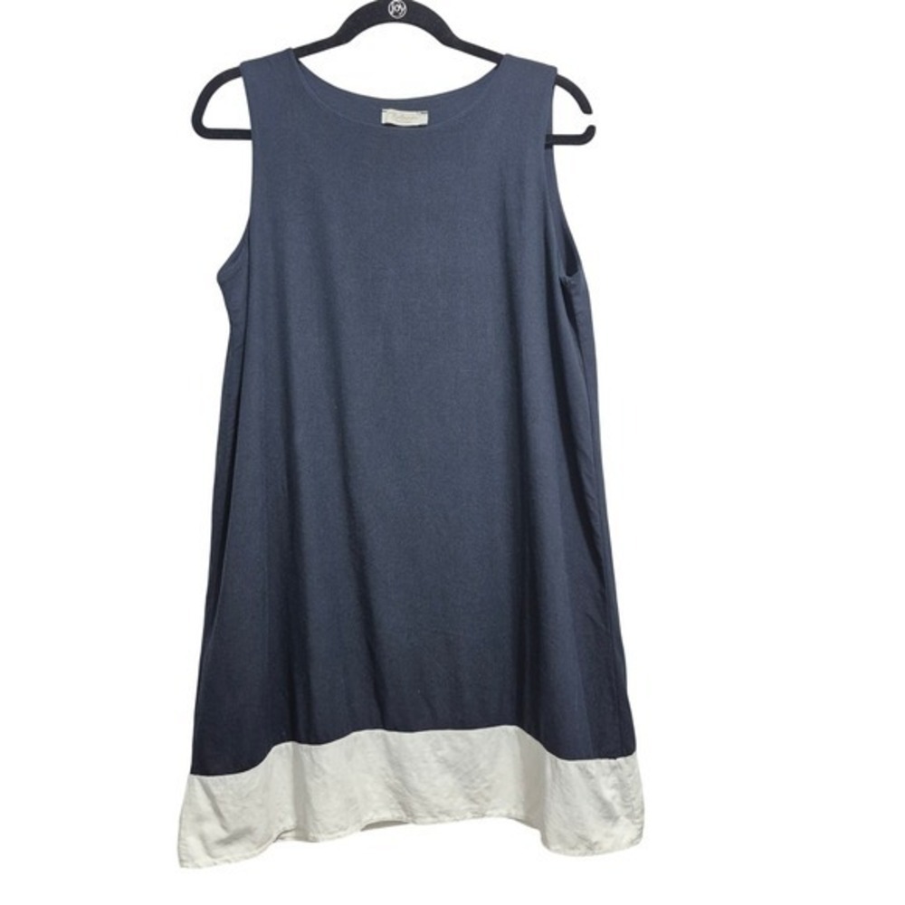 Bellambra Womens L Navy Blue Linen Blend Sleeveless Shift Dress sz Lg